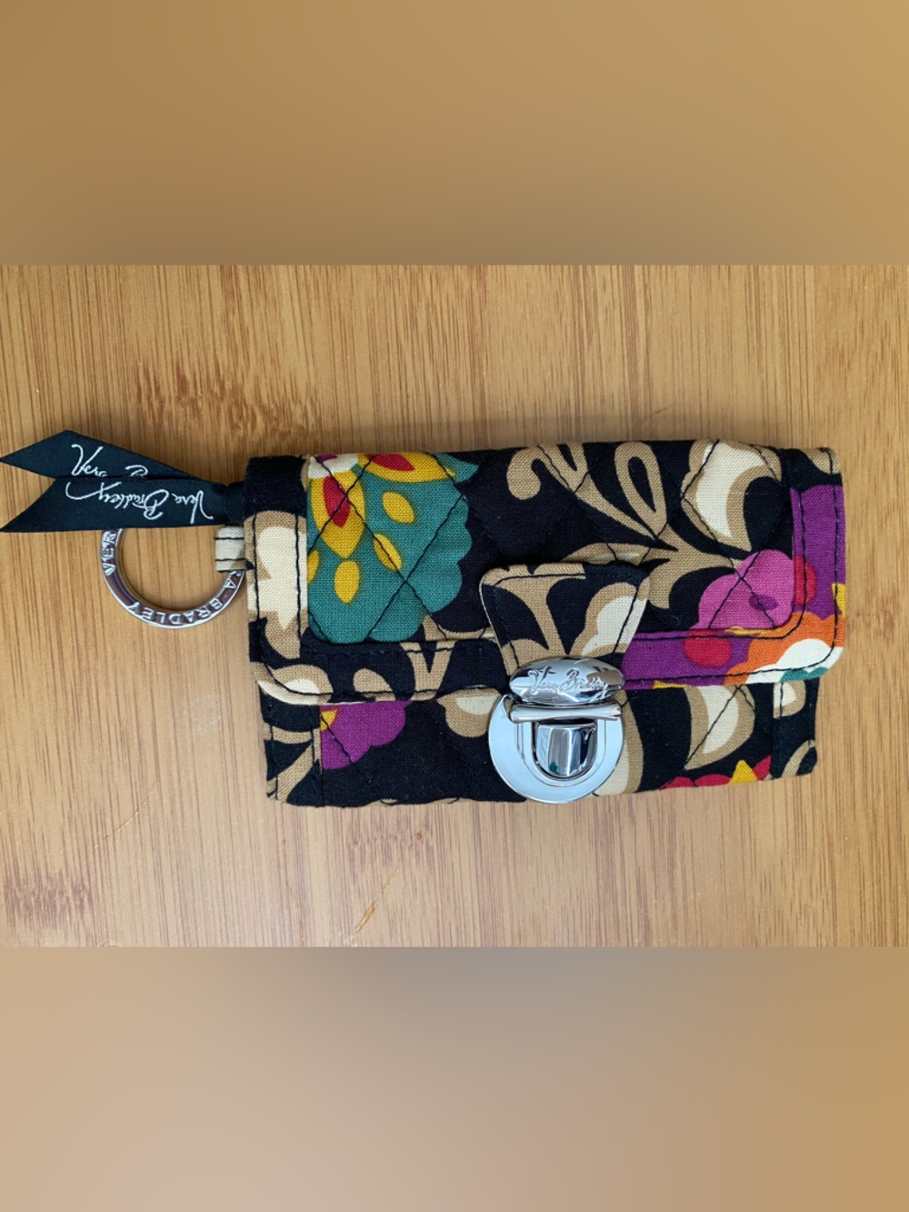 Vera Bradley Black Quilted Floral Wallet with Keyring